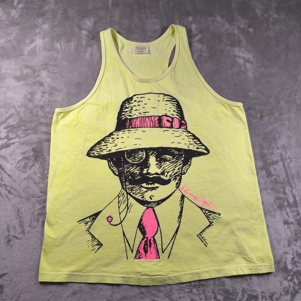 Vintage Panama Jack Tank Top Mens Large XL Yellow 80s Neon Single Stitch USA